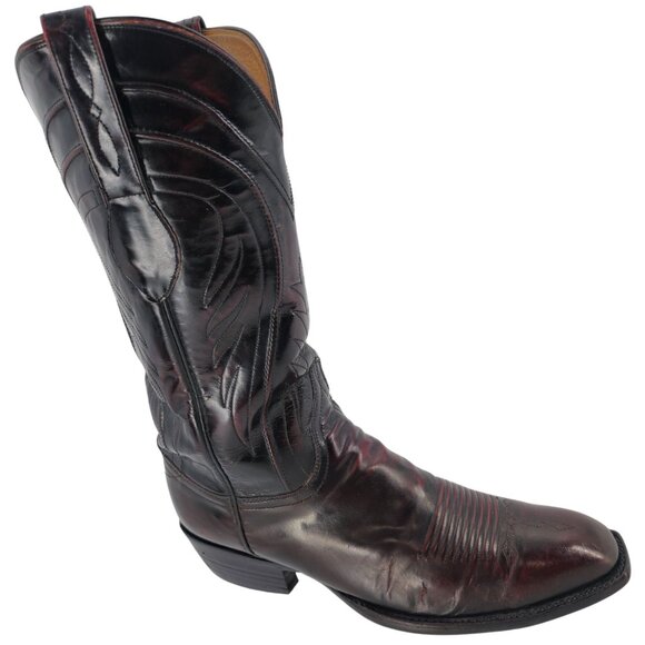 Lucchese Classics Black Cherry Goat Leather Cowboy Boots Mens 10D French Toe - Picture 1 of 14